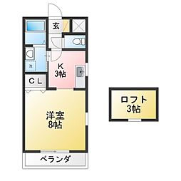 カルティエサンセール ワンルームの間取図画像