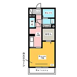 カーサデルソル 1Kの間取図画像
