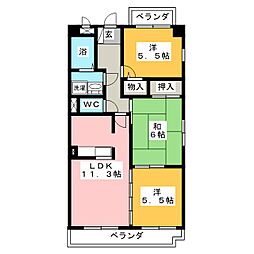 ミレニアム国分 3階3LDKの間取り