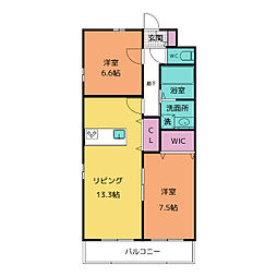 アルバローズ大和 2階2LDKの間取り