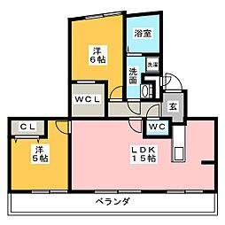 八幡マンション 2LDKの間取図画像