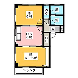 コーポ三ヶ月2 2DKの間取図画像