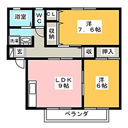 ティアラＡ棟 1階2LDKの間取り