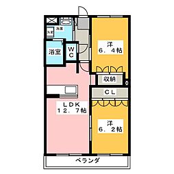グランドメゾン桜 1階2LDKの間取り