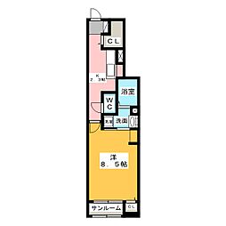 ピオニー 1Kの間取図画像