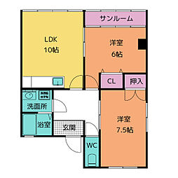 朝日ビル 2LDKの間取図画像