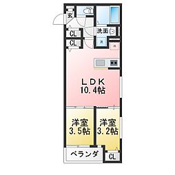 トゥルーハート稲沢 2LDKの間取図画像