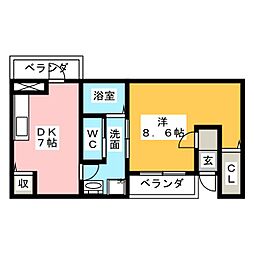 シャトル未来 1DKの間取図画像