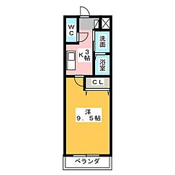 ロイヤルコート天王 1Kの間取図画像