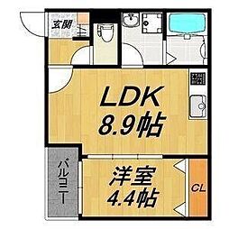 清須市新清洲1丁目アパート 1LDKの間取図画像