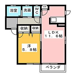 コゥジィーコートB 1LDKの間取図画像