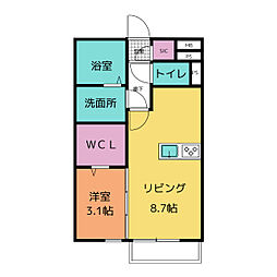 メゾン　ド　シャテーヌ 2階1LDKの間取り