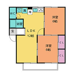 サンロード二重堀　Ｃ棟 1階2LDKの間取り