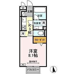 サンクキャトル 1Kの間取図画像