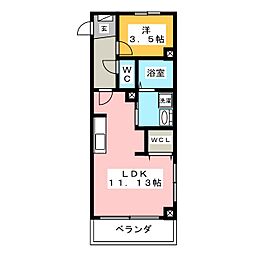 プレミアムキャッスル小牧中央 1LDKの間取図画像