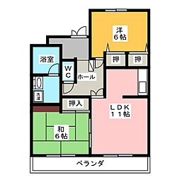 グローリアス知立第2 2階2LDKの間取り