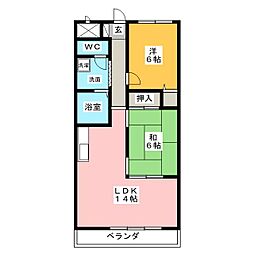 オークビラ 1階2LDKの間取り
