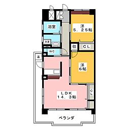 レイクヒル吹戸 2LDKの間取図画像