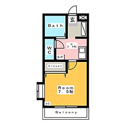 エパンジェル 1Kの間取図画像