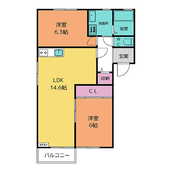 エルハイムスズキ 202｜愛知県大府市追分町１丁目(賃貸アパート2LDK・2階・59.40㎡)の写真 その2