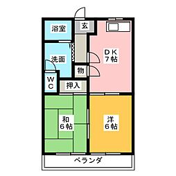 グリーンハイツ 2DKの間取図画像