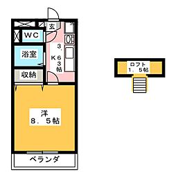 ロイヤルキャビン21 1Kの間取図画像