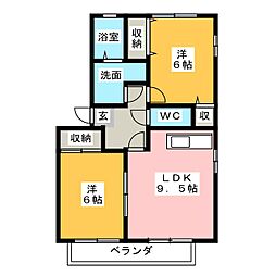 カーサSOLEILB 2LDKの間取図画像