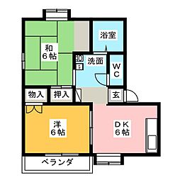 オアシス中央C 2DKの間取図画像