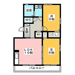 グランシャリオ前屋敷A 2LDKの間取図画像