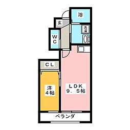 ウエスト加木屋 1LDKの間取図画像