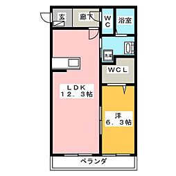 フォレスタミツヤ 1LDKの間取図画像