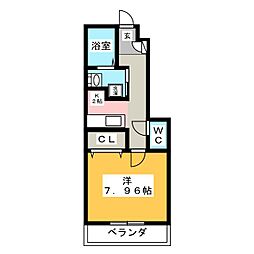 アンプルールリーブル緑陽 1Kの間取図画像
