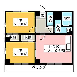 ヒルトップハイツ 2LDKの間取図画像