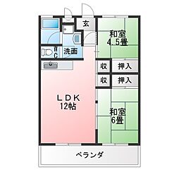 三宅山ハイツ 2LDKの間取図画像