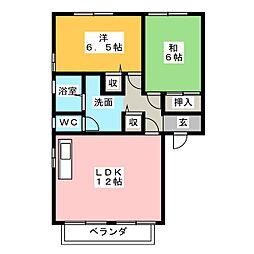 クレベール佐治A 2LDKの間取図画像