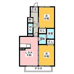 グランディールA 2LDKの間取図画像
