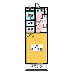 セカンドシェニール 1Kの間取図画像