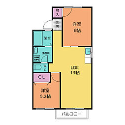 ユニメント北山 2LDKの間取図画像