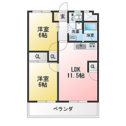 エスポ大門 2LDKの間取図画像
