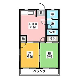 エステート早川 2階2LDKの間取り