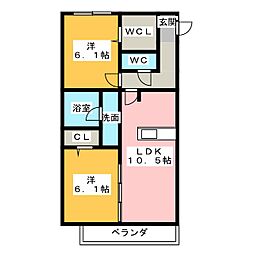 リヴェール飛香台 2LDKの間取図画像