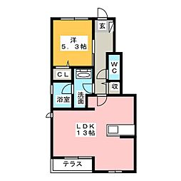 パーシモン 1LDKの間取図画像