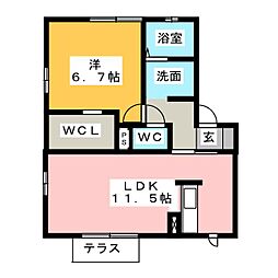 春風の丘B棟 1LDKの間取図画像