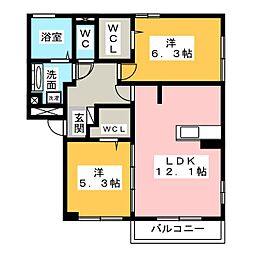 ホワイエ岩倉 2LDKの間取図画像