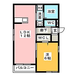 ランジェドゥセリジュール 1LDKの間取図画像
