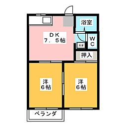 ドミール旭B 2DKの間取図画像