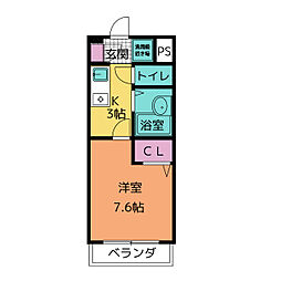 前田ハイツ 2階1Kの間取り