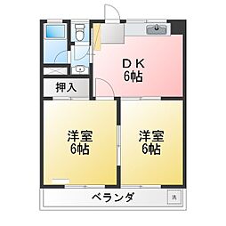 二村台近藤ハイツ 2DKの間取図画像
