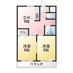 グランドステイ豊明 2DKの間取図画像
