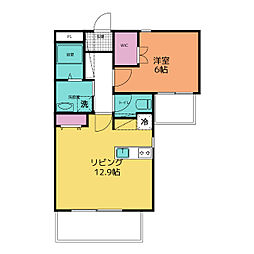 メルベーユ新切 1LDKの間取図画像